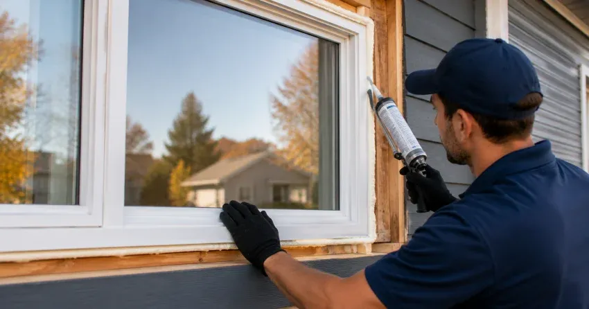 technician installing a new vinyl window in Abingdon, Smithville