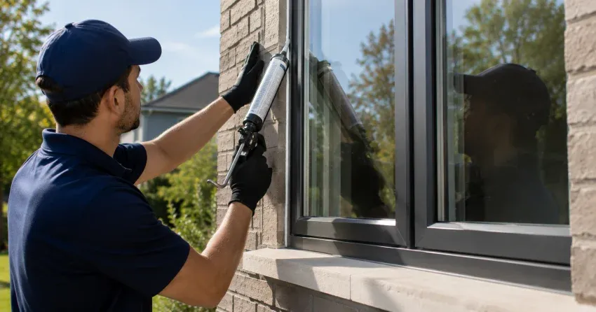 Aluminum window frame with double glazed insulated glass unit installed in a residential wall in Fulton, Smithville