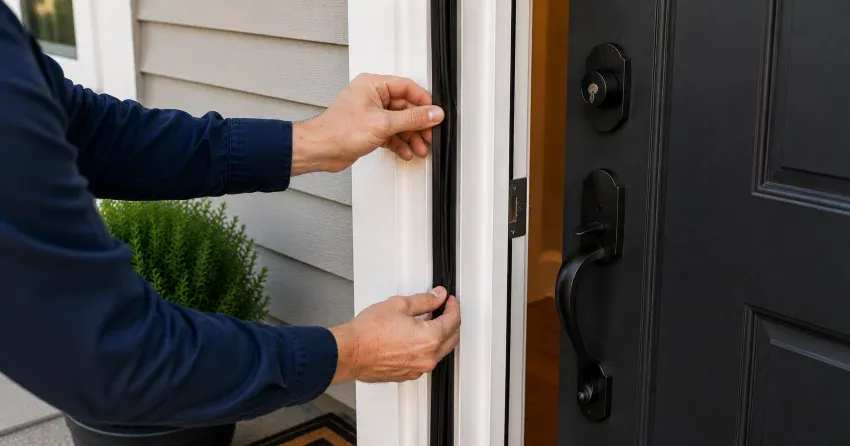 technician performing light test on door seal in Fulton, Smithville