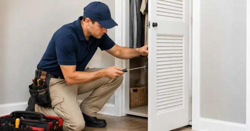 technician repairing doorbell button and wiring in Caistorville, Smithville