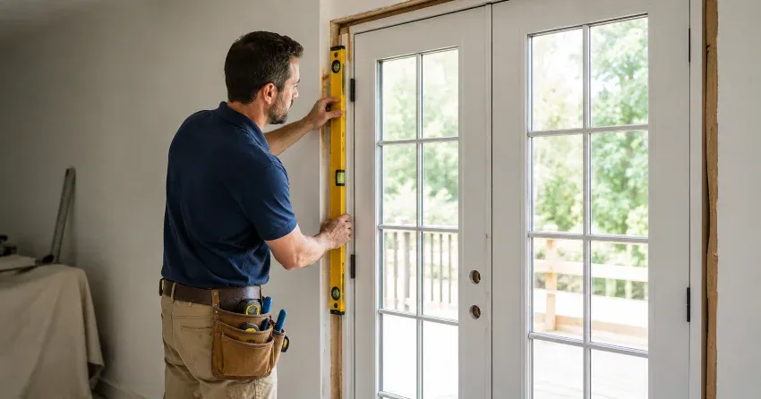 newly installed French doors with divided glass panes in Fulton, Smithville