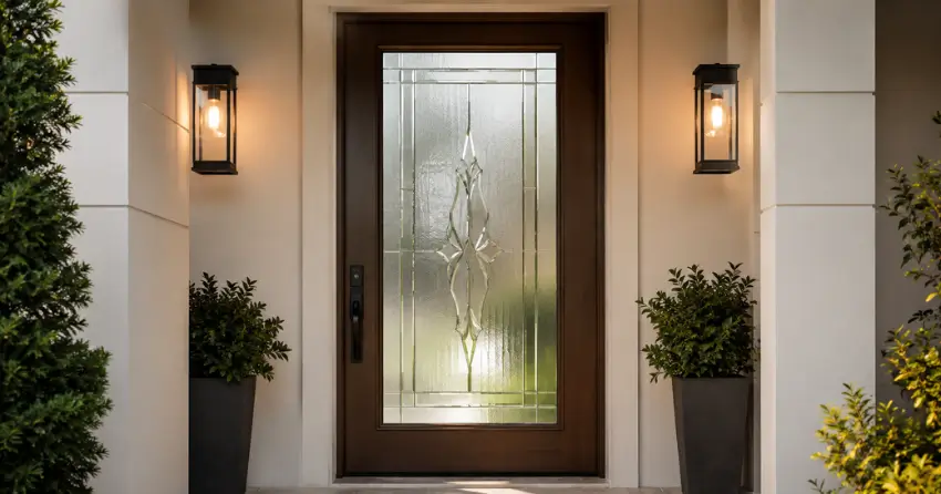 decorative frosted glass panel installed in a front door in Bismark, Smithville