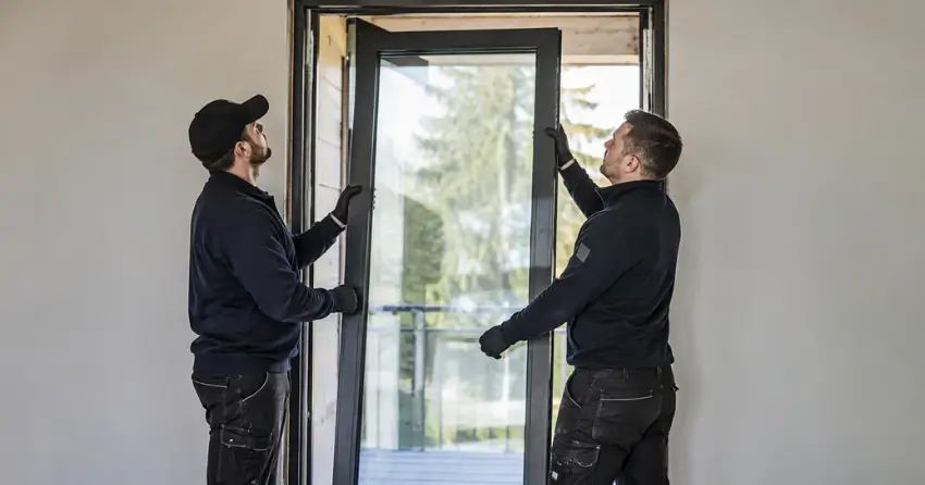 new glass panel being fitted into door frame in Caistor Centre, Smithville