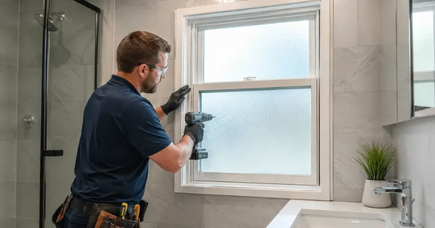 frosted glass installation bathroom window in Brookside Area, Smithville