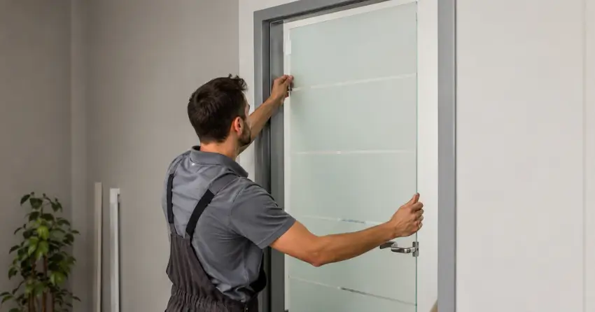 frosted glass interior door panel installation in Fulton, Smithville