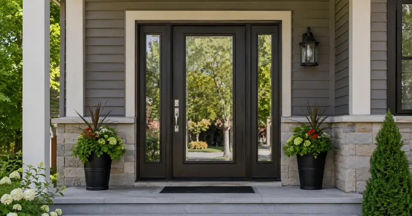 glass entry door with sidelights on a home in Bismark, Smithville