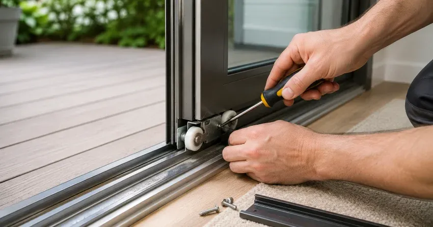 sliding door fix Fulton, Smithville technician diagnosing track issue