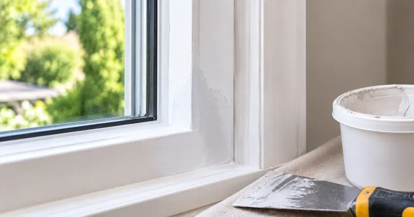 technician repairing rotted window frame corner in Smithville