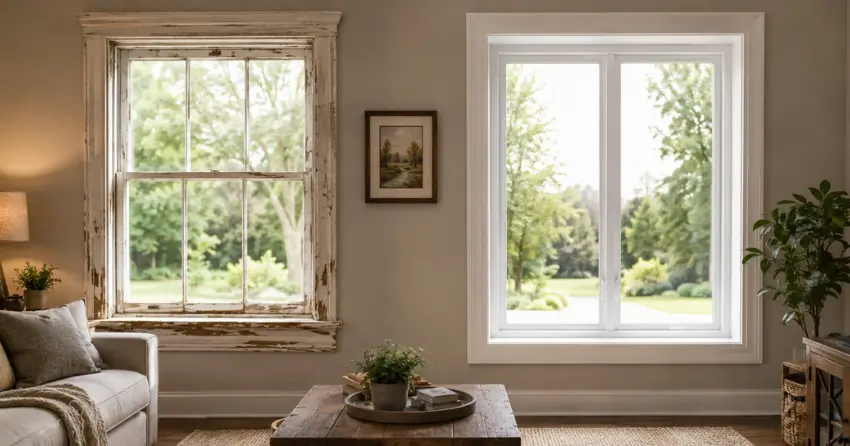 side by side comparison of old and new window in Smithville
