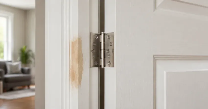 technician checking a warped door against a straightedge in Bismark, Smithville